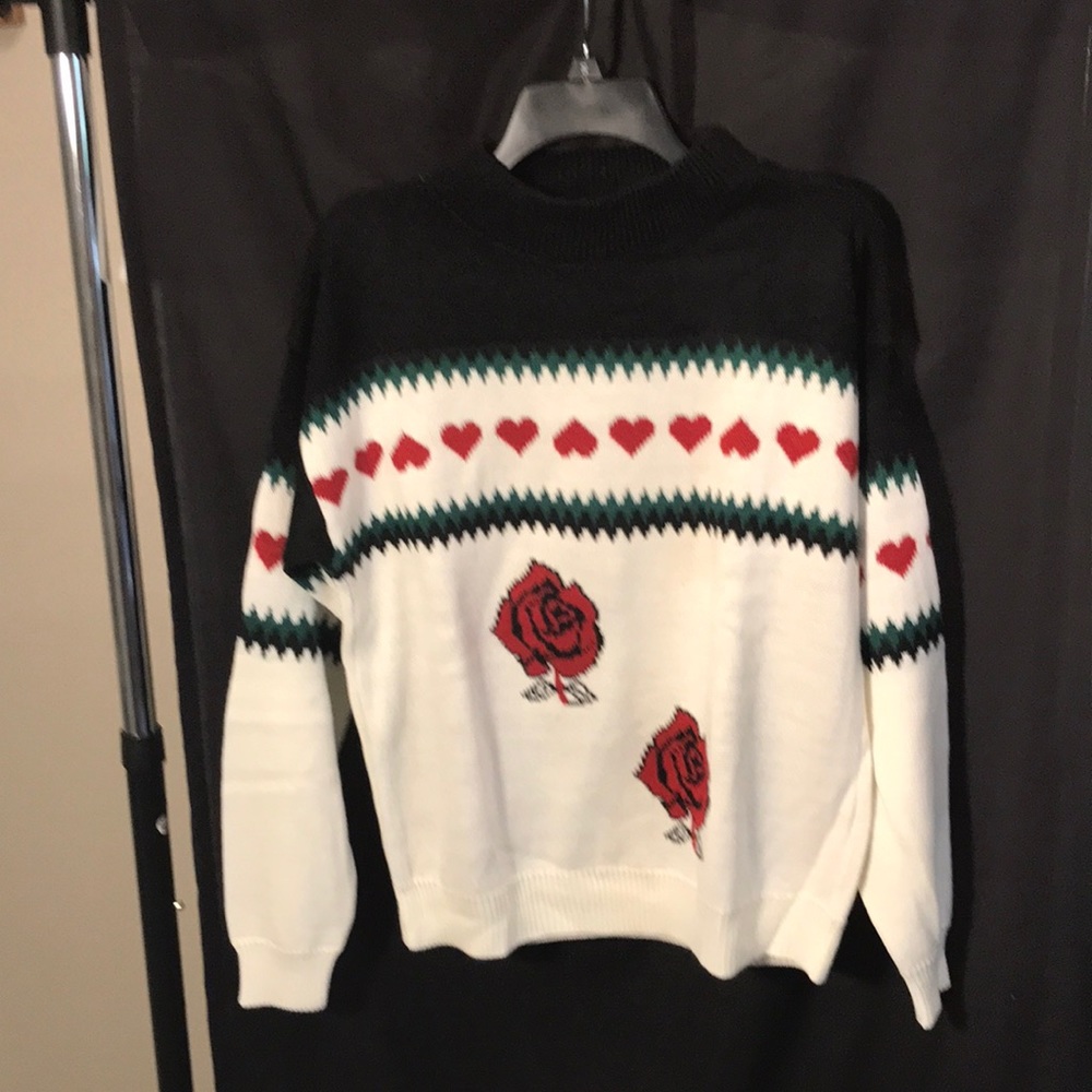 Nan Dorsey ladies size L? Black/white/red sweater
